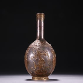 A Qing Dynasty silver-gilt figure flying vase
