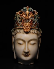 A piece of Northern Qi white marble painted Guanyin head