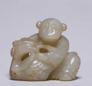 A piece of Hetian jade seed material Wang Xizhi hugging goose