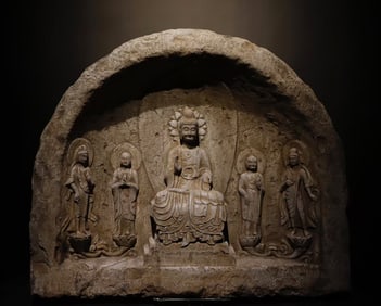 A piece of the Northern Wei Dynasty bluestone, a Buddha and four disciples of the Buddha shrine
