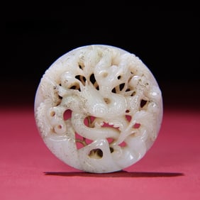 A piece of Hetian white jade's slightly Qin dragon pattern tile