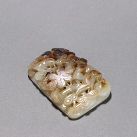 A piece of Liaojin's Hetian jade seed material openwork Fulu Ruyi pattern belt plate
