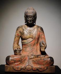 A bluestone painted Buddha statue from the Tang Dynasty