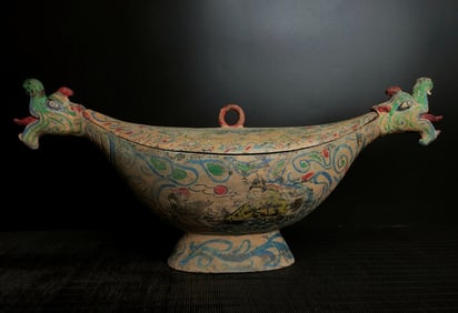 A piece of the Warring Han Dynasty bronze painted double dragon water Yi