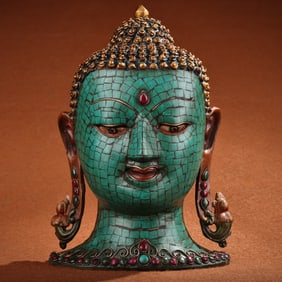 A bronze gem-encrusted Tibetan Buddhist craft Shakyamuni Buddha head
