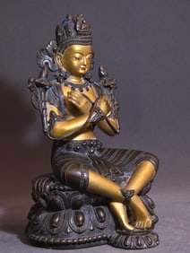 A piece of Qing Dynasty bronze cross-legged Guanyin