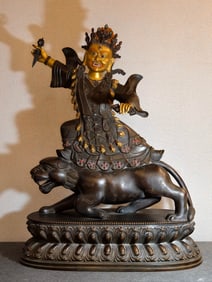 A piece of Qing Dynasty copper partial gilt lotus King Kong