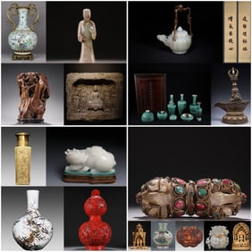 A Qing Dynasty Qianlong year of the carmine ground pastel flower and bird poems reverse mouth bottle