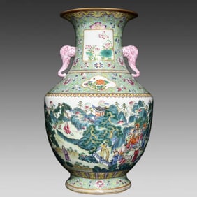 A pastel birthday image ear vase made in the Qianlong year of the Qing Dynasty