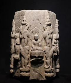 A Tang Dynasty bluestone six-edged dragon Buddha pillar