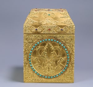 A large bronze gilt Tibetan seal box from the Qing Dynasty