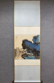 A vertical scroll of Xie Zhiliu's landscape on paper