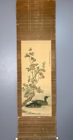 A picture of He Xiangning's mandarin ducks into a double picture on silk vertical scroll