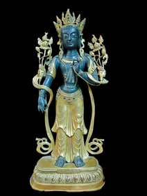 A Qing Dynasty bronze gilt statue of a palace bodhisattva