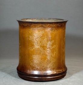 A piece of Qing Dynasty fine inlaid silver wire pen holder