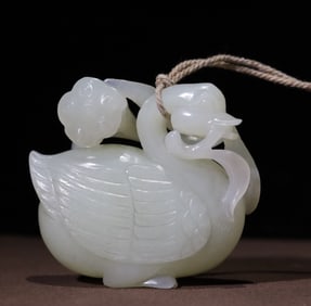 A piece of Qing Dynasty Hetian jade goose lotus