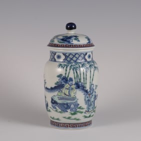 A piece of the Qianlong year of the Qing Dynasty Doucai bamboo forest seven sages figure Zhuang jar