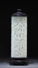 A piece of Hetian jade landscape character incense tube