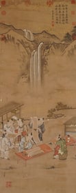 A picture of Tang Bohu's children's learning to draw a vertical scroll on paper