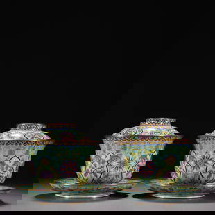 A pair of flower-patterned bowls painted with enamel for Qing Dynasty copper fetuses: Qing Dynasty bronze fetal painting enamel floral pattern cover bowl Size:H:10cm W:11cm W:610g (The Dimensions Of All Batches Are Manually Measured.If You Need More Detailed Information, Please Contact