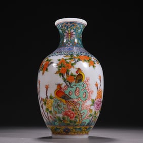 A phoenix peony vase with enamel painting
