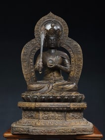 A bronze gold void hidden Bodhisattva immovable statue of the Ming King