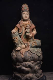 A wood carving of the Qing Dynasty statue of Guanyin: Qing Dynasty wood carving to send the statue of Guanyin Size: H:85cm D:35cm (The Dimensions Of All Batches Are Manually Measured.If You Need More Detailed Information, Please Contact Our Customer Serv