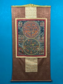 A piece of natural mineral color hand-painted bardo Wenwu hundred thangkas