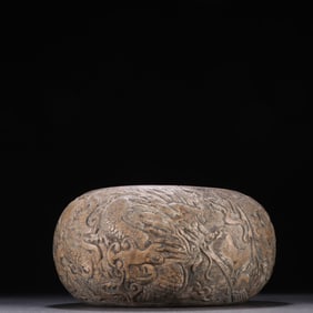 A piece of purple sand dragon and phoenix pattern pen wash of the Qing Dynasty