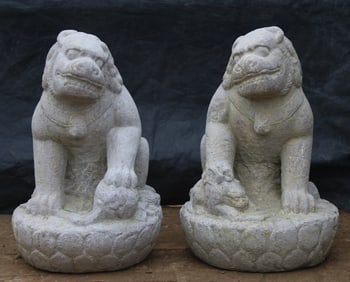 A pair of bluestone courtyard stone lions