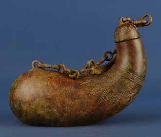 A bronze chain handle pot from the Han Dynasty