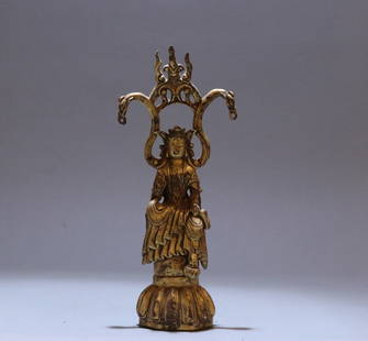 A bronze gilt Buddha statue of the Northern Wei Dynasty: Northern Wei Dynasty bronze gilt Buddha statue of the Northern Wei Dynasty Size: H:24cm L:8cm W:792g (The Dimensions Of All Batches Are Manually Measured.If You Need More Detailed Information, Please