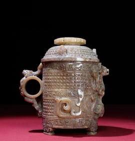 A piece of Hetian Yusheng pit of the Han Dynasty is full of gray skin and phoenix bird cup