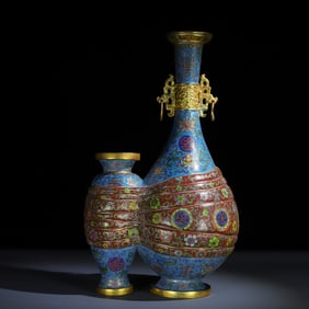 A silver cloisonné cloisonné mother and son bottle
