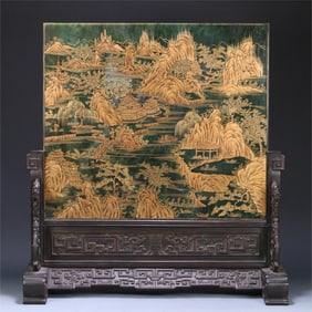 A piece of Hetian jasper depicting gold landscape poems made in the Qianlong year of the Qing