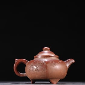 A purple sand pattern poetry teapot of Gu Jingzhou
