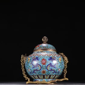 A piece of Qing Dynasty copper tire enamel dragon pattern handle lid jar