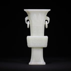 A Hetian jade beast face pattern white jade square goose ornament