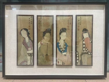 A painting of Tang Yin's "Four Beauties" on silk