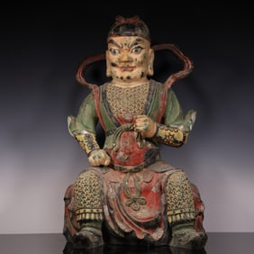 A Tang Dynasty bronze painted three-color statue of the Heavenly King