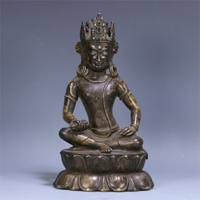 A statue of the Bodhisattva Vajrapani inlaid with silver alloy copper