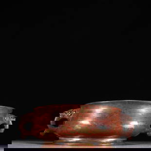 A bronze fetal beast incense burner made in the year of Xuande in the Ming Dynasty: The bronze fetal beast incense burner made in Xuande in the Ming Dynasty Size: H:7.3cm W:21cm W:1824.5g (The Dimensions Of All Batches Are Manually Measured.If You Need More Detailed Information, Plea