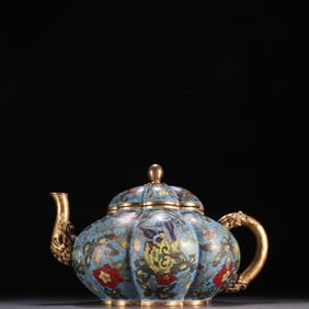 A Qing Dynasty copper tire enamel floral pattern teapot