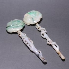 A pair of jade ruyi from the Qing Dynasty