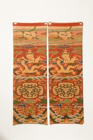 A silk dragon pattern chair drape from the Qing Dynasty