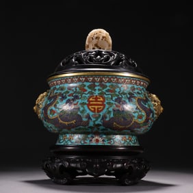 A piece of bronze gilt cloisonné cloisonné cloisonné double dragon play bead incense burner from