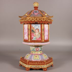 A enamel carved Huangdi landscape Western palace lamps made in the Qianlong year of the Qing