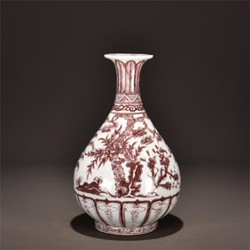 A piece of Hongwu glaze in the Ming Dynasty red pine, bamboo, plum pattern jade pot spring