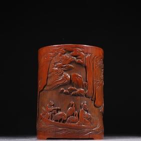 A Ming Dynasty Zhou Li's bamboo carved character story pen holder