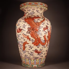 A piece of the Qing Dynasty Qianlong year of the pastel gold carving five phoenix through the cloud